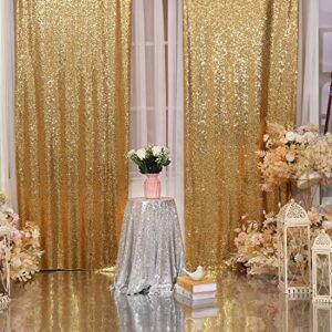 2pcs 3ft x 8ft gold sequin backdrop curtain, glitter photography background, sequence xmas thanksgiving backdrop for wedding party holiday festival decor…