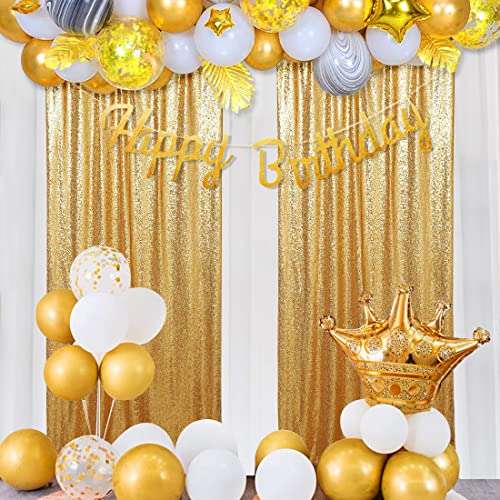 2Pcs 3Ft x 8Ft Gold Sequin Backdrop Curtain, Glitter Photography Background, Sequence Xmas Thanksgiving Backdrop for Wedding Party Holiday Festival Decor…