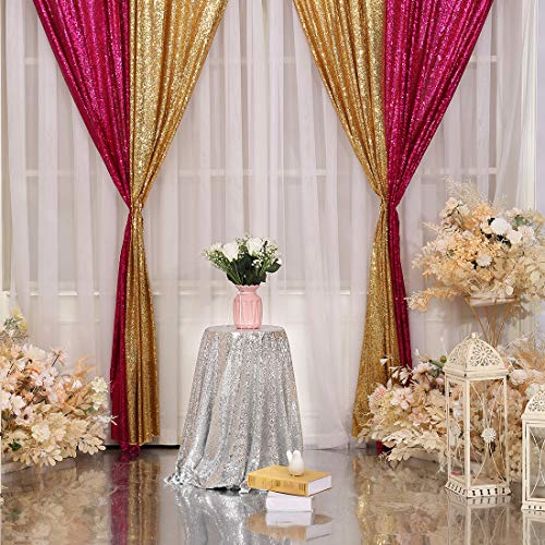 2Pcs 3Ft x 8Ft Gold Sequin Backdrop Curtain, Glitter Photography Background, Sequence Xmas Thanksgiving Backdrop for Wedding Party Holiday Festival Decor…