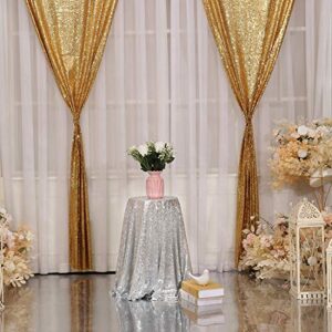 2Pcs 3Ft x 8Ft Gold Sequin Backdrop Curtain, Glitter Photography Background, Sequence Xmas Thanksgiving Backdrop for Wedding Party Holiday Festival Decor…