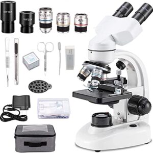 Compound Binocular Microscope,WF10x and WF25x Eyepieces,40X-2000X Magnification, LED Illumination Two-Layer Mechanical Stage,Microscope for Adults