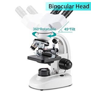 Compound Binocular Microscope,WF10x and WF25x Eyepieces,40X-2000X Magnification, LED Illumination Two-Layer Mechanical Stage,Microscope for Adults