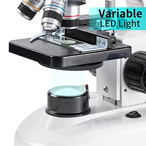 Compound Binocular Microscope,WF10x and WF25x Eyepieces,40X-2000X Magnification, LED Illumination Two-Layer Mechanical Stage,Microscope for Adults