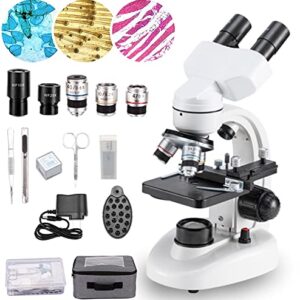 Compound Binocular Microscope,WF10x and WF25x Eyepieces,40X-2000X Magnification, LED Illumination Two-Layer Mechanical Stage,Microscope for Adults