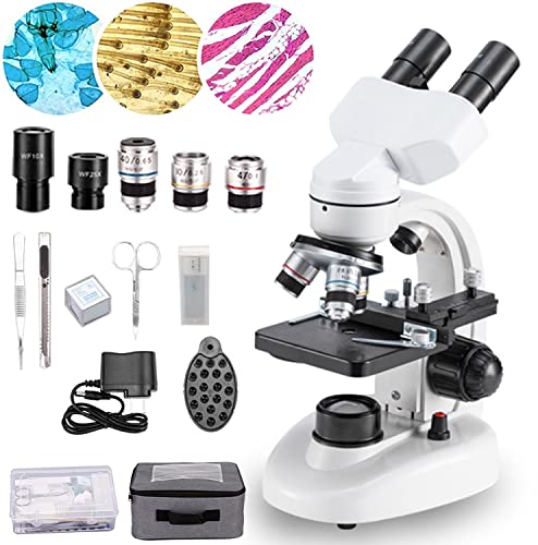 Compound Binocular Microscope,WF10x and WF25x Eyepieces,40X-2000X Magnification, LED Illumination Two-Layer Mechanical Stage,Microscope for Adults