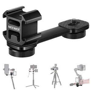 neewer triple cold shoe mount with gimbal microphone mount extension bar & 1/4″ adapter compatible with dji om4 osmo mobile 3 zhiyun smooth 4 feiyu ak2000 stabilizer/tripod/monopod