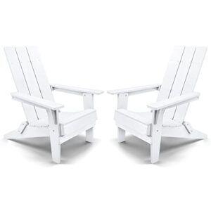 yefu modern folding adirondack chair set of 2 plastic (white),1s expand/store upgrade unlocked weather-resistant, poly lumber outdoor chairs stacked, widely used in outside patio, lawn, deck,garden