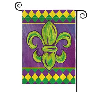 AVOIN colorlife Fleur de Lis Mardi Gras Garden Flag 12x18 Inch Vertical Double Sided, Rhombus Holiday Party Yard Outdoor Decoration