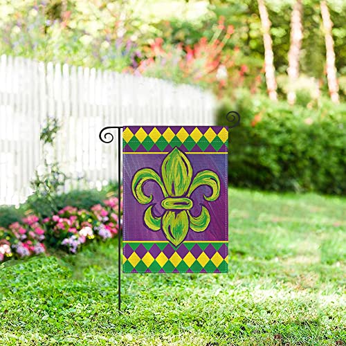 AVOIN colorlife Fleur de Lis Mardi Gras Garden Flag 12x18 Inch Vertical Double Sided, Rhombus Holiday Party Yard Outdoor Decoration