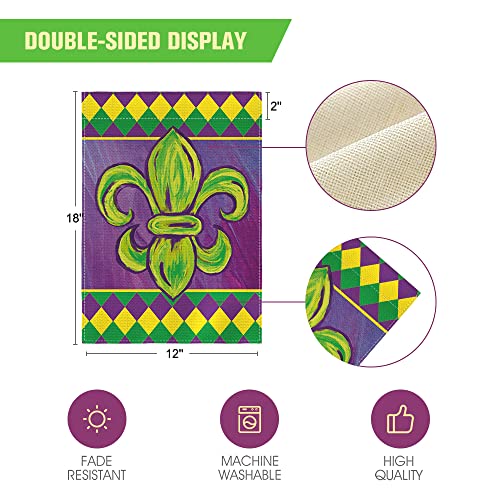 AVOIN colorlife Fleur de Lis Mardi Gras Garden Flag 12x18 Inch Vertical Double Sided, Rhombus Holiday Party Yard Outdoor Decoration