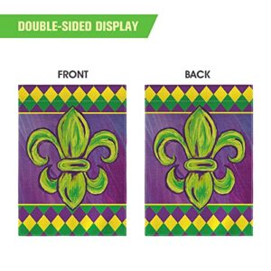 AVOIN colorlife Fleur de Lis Mardi Gras Garden Flag 12x18 Inch Vertical Double Sided, Rhombus Holiday Party Yard Outdoor Decoration