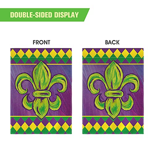 AVOIN colorlife Fleur de Lis Mardi Gras Garden Flag 12x18 Inch Vertical Double Sided, Rhombus Holiday Party Yard Outdoor Decoration