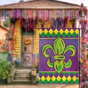 AVOIN colorlife Fleur de Lis Mardi Gras Garden Flag 12x18 Inch Vertical Double Sided, Rhombus Holiday Party Yard Outdoor Decoration