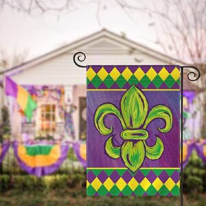 AVOIN colorlife Fleur de Lis Mardi Gras Garden Flag 12x18 Inch Vertical Double Sided, Rhombus Holiday Party Yard Outdoor Decoration