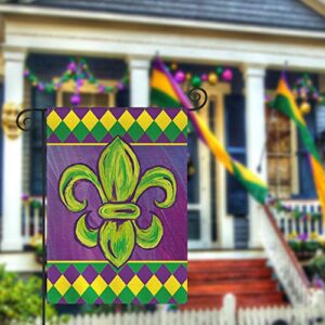 AVOIN colorlife Fleur de Lis Mardi Gras Garden Flag 12x18 Inch Vertical Double Sided, Rhombus Holiday Party Yard Outdoor Decoration