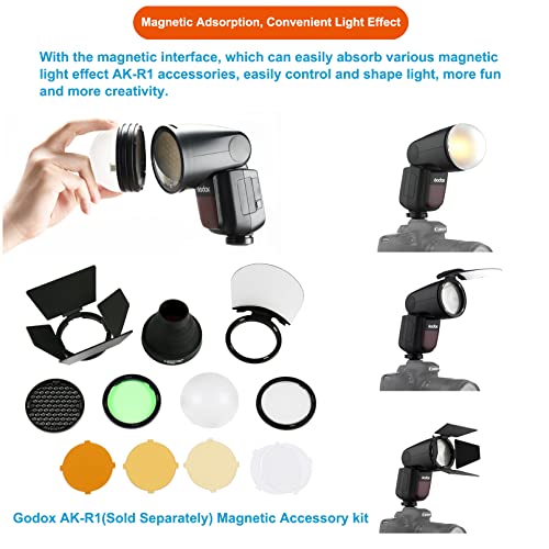 Godox V1-C Round Head Camera Flash Speedlite for Canon, 2.4G Wireless 1/8000S HSS Flash for Canon 6D 7D 50D 60D 500D 550D 600D 650D etc, Suitable for Wedding Portrait Studio Outdoor Photography