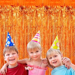 HalloweenDecorate 4 Pack Orange Foil Fringe Curtain Backdrop, 3.28Ftx8.2Ft Metallic Tinsel Foil Fringe Streamers Curtains for Party, Photo Booth Props, Birthday, 2022 Mother's Day Decoration Supplies