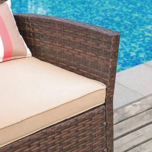 SUNSITT Outdoor Wicker Loveseat with Cushions, 2 Seats Patio PE Rattan Sofa with Lumbar Pillows, Porch, Backyard, Garden, Pool, Steel Frame