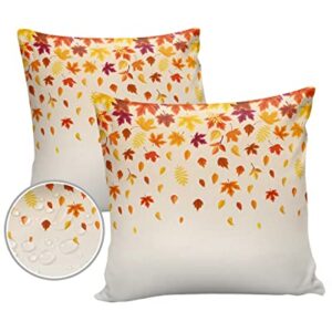 Outdoor Pillows 18x18 Waterproof Outdoor Pillow Covers Fall Marple Leaves Thanksgiving Polyester Throw Pillow Covers Garden Cushion Decorative Case for Patio Couch Decoration Set of 2 Autumn Harvest