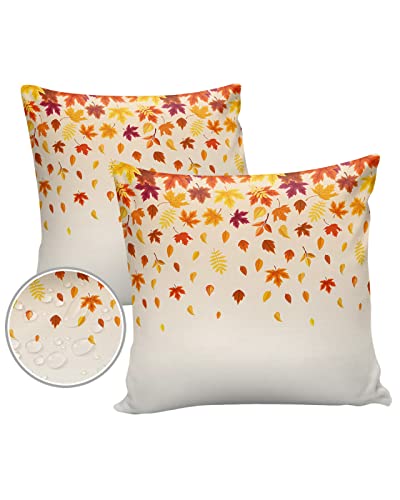 Outdoor Pillows 18x18 Waterproof Outdoor Pillow Covers Fall Marple Leaves Thanksgiving Polyester Throw Pillow Covers Garden Cushion Decorative Case for Patio Couch Decoration Set of 2 Autumn Harvest