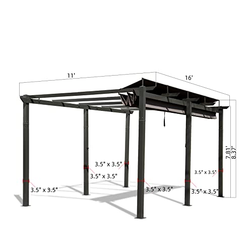 Domi 11x16ft Outdoor Retractable Pergola Against The Wall with Sun Shade Canopy, Pergolas and Gazebos Clearance, Patio Metal Canopy for Deck, Garden, Backyard