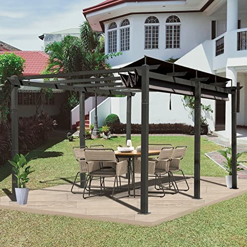 Domi 11x16ft Outdoor Retractable Pergola Against The Wall with Sun Shade Canopy, Pergolas and Gazebos Clearance, Patio Metal Canopy for Deck, Garden, Backyard