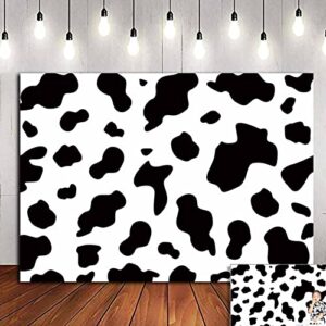 hqm 7x5ft soft fabric/polyester cow party photography backdrops black and white cow farm animal happy birthday photo background kid’s birthday party newborn baby shower banner props, 7x5ft(210x150cm）