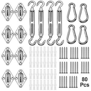 yofit shade sail hardware kit 5 inch for triangle rectangle sun shade sail installation, 304 grade stainless for garden outdoors, 80 pcs (80 pcs)