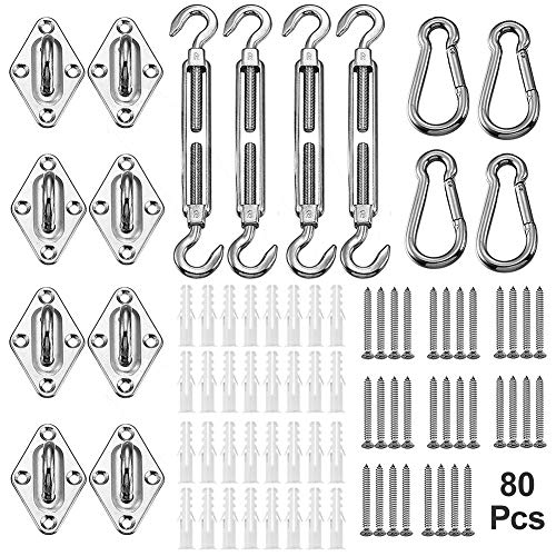 yofit Shade Sail Hardware Kit 5 inch for Triangle Rectangle Sun Shade Sail Installation, 304 Grade Stainless for Garden Outdoors, 80 Pcs (80 pcs)