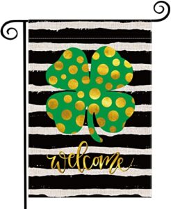 petox garden flag,12.5x18 inch double sided lucky four-leaf clover welcome small garden flag for yard outside decoration(1 pack)