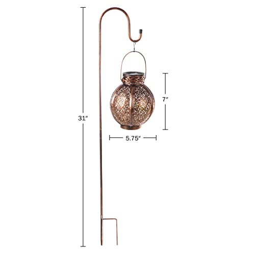 Set of 2 Solar Outdoor Lights - Hanging or Tabletop Rechargeable LED Lantern Set with 2 Shepherd Hooks for Outdoor Decor by Pure Garden (Bronze)