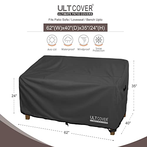 ULTCOVER Waterproof Outdoor Deep Seat Sofa Bench Cover 62W x 40D x 35H inch Patio Furniture Loveseat Cover, Black