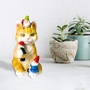 solar powered funny cat statue – colorful garden gnomes, cute cat statue, energy saving sculpture, resin art figurine, indoor outdoor ornament decor yard, lawn or home gift