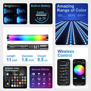 Mettlelite TLX1 RGB Tube Light LED Full Color Portable Video Light with APP Control 2800K-8000K CRI96 TLCI97 360° RGB CCT HSI Mode 10 Customizable Light Effects Rechargeable Battery Magnet Design