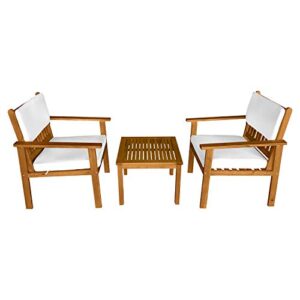 3-piece acacia wood patio bistro set patio furniture outdoor chat conversation table chair set outdoor wood chat set with water resistant cushions and coffee table chairs for beach backyard garden