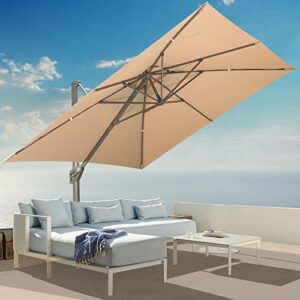 LKINBO 9X9FT Cantilever Umbrella Double Top Outdoor Umbrellas Large Patio Umbrella Windproof Offset Umbrella Heavy Duty Hanging Sun Umbrella With Cross Base for Garden Deck Pool Beach Market, Khaki