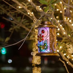 outdoor solar lantern, solar hanging butterfly lantern, solar lanterns outdoor waterproof, red retro metal led lantern for outdoor garden patio lawn decor