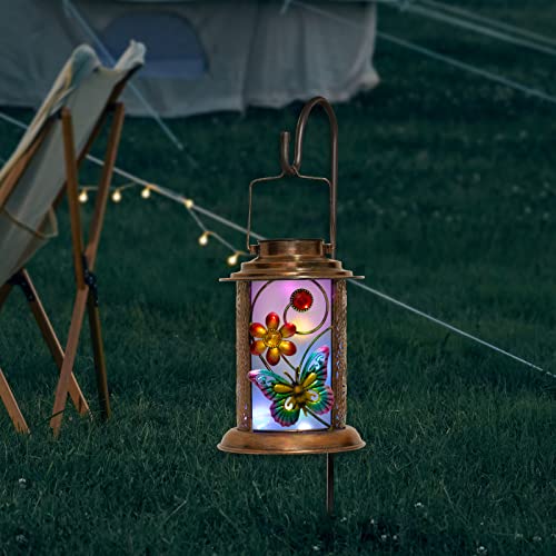 Outdoor Solar Lantern, Solar Hanging Butterfly Lantern, Solar Lanterns Outdoor Waterproof, Red Retro Metal LED Lantern for Outdoor Garden Patio Lawn Decor