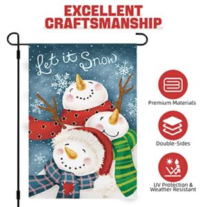 CVHOMEDECO. Double Sided Premium Christmas Snowman Garden Flag Snowmans Snowflake Decorative Flags for Yard Lawn Outdoor Decor, Weather Resistant Double Stitched, 12.5 x 18 Inch