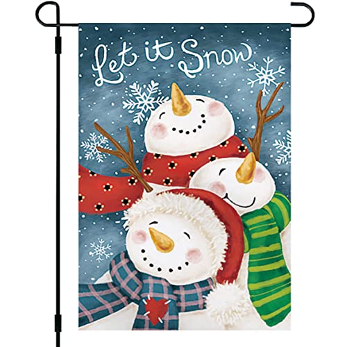 CVHOMEDECO. Double Sided Premium Christmas Snowman Garden Flag Snowmans Snowflake Decorative Flags for Yard Lawn Outdoor Decor, Weather Resistant Double Stitched, 12.5 x 18 Inch