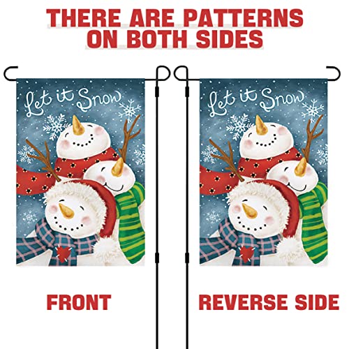 CVHOMEDECO. Double Sided Premium Christmas Snowman Garden Flag Snowmans Snowflake Decorative Flags for Yard Lawn Outdoor Decor, Weather Resistant Double Stitched, 12.5 x 18 Inch