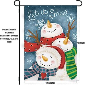 CVHOMEDECO. Double Sided Premium Christmas Snowman Garden Flag Snowmans Snowflake Decorative Flags for Yard Lawn Outdoor Decor, Weather Resistant Double Stitched, 12.5 x 18 Inch