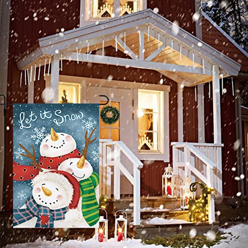 CVHOMEDECO. Double Sided Premium Christmas Snowman Garden Flag Snowmans Snowflake Decorative Flags for Yard Lawn Outdoor Decor, Weather Resistant Double Stitched, 12.5 x 18 Inch