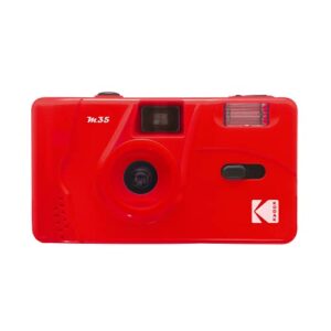 kodak m35 film camera, reusable, focus free, easy to use, build in flash and compatible with 35mm color negative or bl/w film (film and aaa battery not included) (flame scarlet)