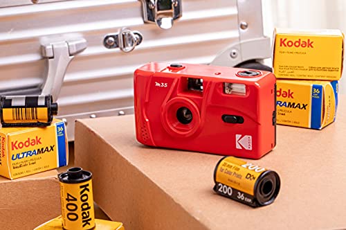 Kodak M35 Film Camera, Reusable, Focus Free, Easy to Use, Build in Flash and Compatible with 35mm Color Negative or Bl/W Film (Film and AAA Battery NOT Included) (Flame Scarlet)