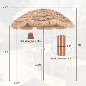 TANGKULA 7.2 FT Thatched Patio Umbrella, Hawaiian Style Grass Beach Umbrella with Tilt Adjustment, 8 Ribs, Tropical Palapa Tiki Umbrella for Garden, Yard, Poolside