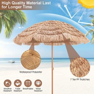 TANGKULA 7.2 FT Thatched Patio Umbrella, Hawaiian Style Grass Beach Umbrella with Tilt Adjustment, 8 Ribs, Tropical Palapa Tiki Umbrella for Garden, Yard, Poolside