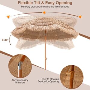 TANGKULA 7.2 FT Thatched Patio Umbrella, Hawaiian Style Grass Beach Umbrella with Tilt Adjustment, 8 Ribs, Tropical Palapa Tiki Umbrella for Garden, Yard, Poolside