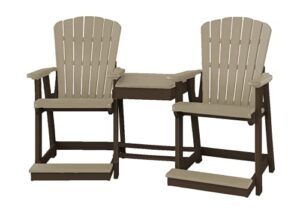 dutchcrafters plastic poly outdoor bistro set with 2 chairs and attached center table, 3 piece patio furniture set – amish made in usa (tudor brown & weatherwood)