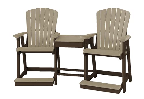 DutchCrafters Plastic Poly Outdoor Bistro Set with 2 Chairs and Attached Center Table, 3 Piece Patio Furniture Set - Amish Made in USA (Tudor Brown & Weatherwood)